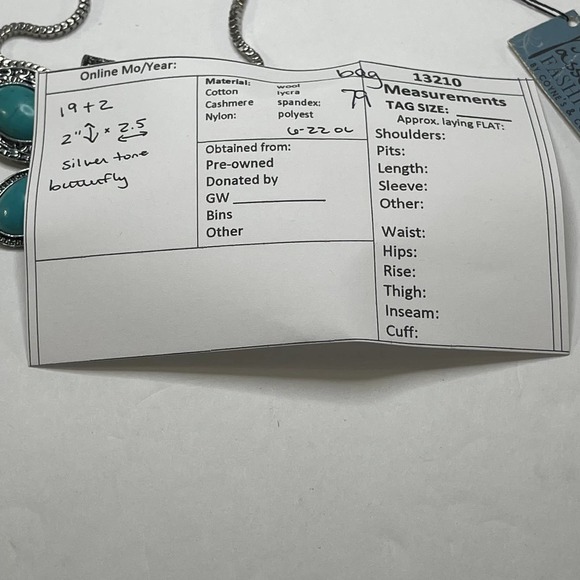 faux turquoise blue necklace butterfly pendant burnished silver tone trendy boho - Picture 9 of 9